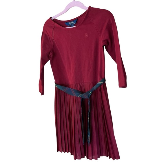 Polo Ralph Lauren Girls Red Pleated Dress with Plaid Belt Size 6X - Picture 2 of 6